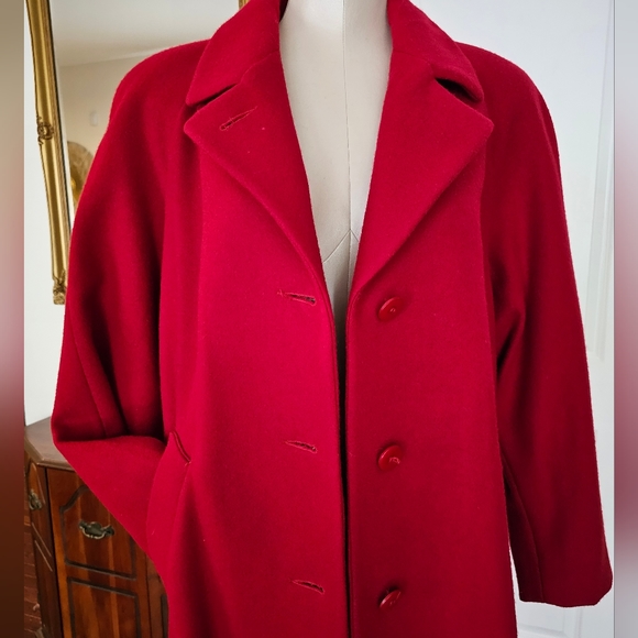 Rare Stephanie Mathews Dark Red 100% Wool Trench Coat Size 10P - Picture 10 of 13